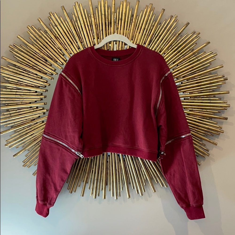 LF Red Cropped Zipper Crewneck Sweatshirt